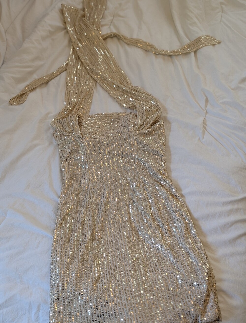 Elegant Sequin Halter Dress in Champagne